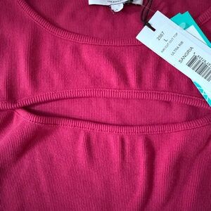 Michael Stars Pink Scoop Neck Ribbed Knit Top Bust Seam Detail Size L NWT Y2K